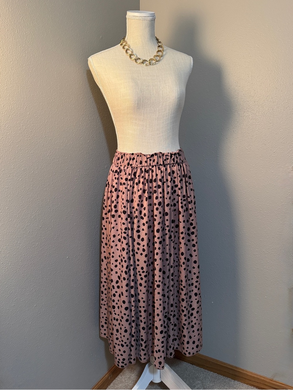 Pink Polka Dot Midi Skirt